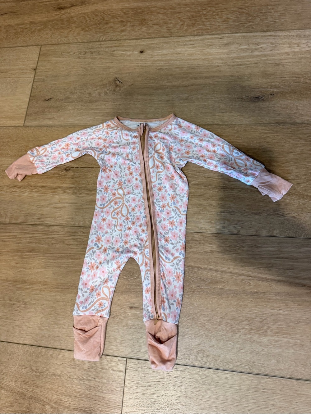 Bamboo Girls' Floral Zip Footed One-Piece in Soft Pink